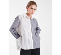 French Connection - Camicia a maniche lunghe bianca e grigia a righe con design diviso-Multicolore S