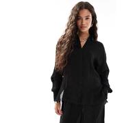 French Connection - Camicia comoda in raso effetto stropicciato nera in coordinato-Nero L