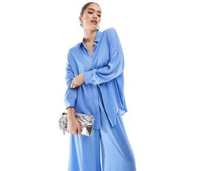 French Connection - Camicia in raso blu fiordaliso in coordinato XS