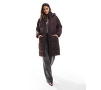 French Connection - Cappotto taglio lungo con cappuccio color cioccolato scuro-Marrone XS