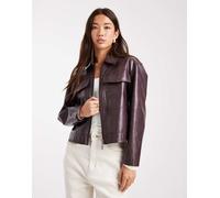 French Connection - Giacca squadrata corta in similpelle PU color prugna-Rosso M