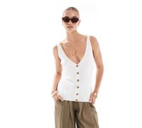 French Connection - Gilet bianco a coste con scollo a V e bottoni XL