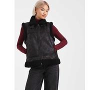 French Connection - Gilet in camoscio sintetico nero con fodera in pile borg L