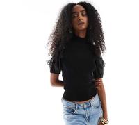 French Connection - Kristine - Top in maglia nero con maniche in organza M