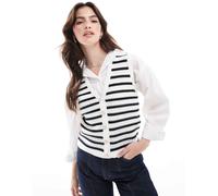 French Connection - Lumi - Gilet bianco a righe blu navy con scollo a V-Multicolore XS