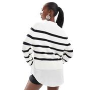French Connection - Maglione 2 in 1 con collo a imbuto bianco e nero a righe con strato inferiore effetto camicia-Multicolore M