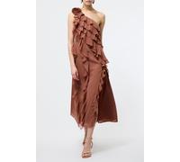 French Connection Oskar Georgette Ruffle Midi Mocha Taglia: 10 | Abiti Midi Outlet | Donna