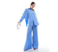 French Connection - Pantaloni a fondo ampio in raso blu fiordaliso in coordinato S
