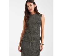 French Connection - Top senza maniche plissé metallizzato oro in coordinato S