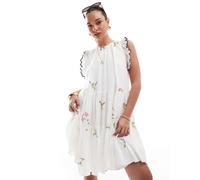 French Connection - Vestito corto a balze bianco con ricami S