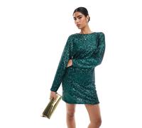 French Connection - Vestito corto verde bosco con paillettes e fiocco sul retro 38