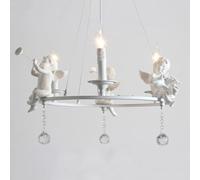 French Country Antique White Farmhouse Dining Chandelier Angel Decor Crystal Round Large Hanging Pendant Light Fixture for Bedroom Kitchen Island Living Room