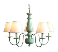 French Country Farmhouse Dining Chandelier Fabric Shade Rustic Green Ceiling Pendant Light Nordic Hanging Lamp for Bedroom Kitchen Island Living Room Foyer