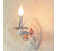 French Country Sconces Wall Lighting Fixture White Metal Iron Blue Pink Rose Flower Bedside Wall Mounted Lamp Candlestick Candle Wall Sconces for Living Room Girls Bedroom Hallway (Size : Pink/Pink 1