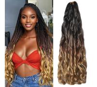 French Curl Braiding Hair 24 Inch 8 Packs Pre Stretched Loose Wave Bouncy Braiding Hair Spanish Curly Ends Synthetic Hair Extensions for Braiding(1B/30/27)