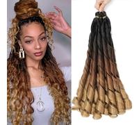 French Curly Braiding Hair for Box Braids 22 inch Loose Wave Braiding Hair Pre Stretched Bouncy Braiding Hair Crochet Hair Spiral Curl Hair Extensions for Women (1B/30/27#, 22 inch (Pack of 6))