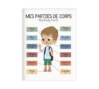 French English Poster Body Parts Bilingual Learning Chart for Classroom Homeschool Language Learning Wall-Art Decor(Framed,12x18inch(30x45cm))