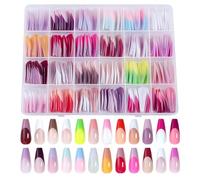 French False Nails, Coffin Press Nails, Nude Color French Nails, False Nail Kit, Full Cover Stick Nails, Complete Set of 288 Nails Nude Color With Elegant French Tips for Women Girls