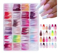 French False Nails, Fake French Nails False Stick-On Nails, 288 Pieces Full Cover Artificial Fake Nails for Girls, Women, Friends, Family, Easy Application Press-On Nails