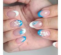 French Gradient Glitters Unghie finte riutilizzabili in plastica con floreale per l ' uso quotidiano Party Night Elegante punta francese Stick on
