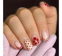 French Oranges Brown Polkas Dot Florals Glossy Fake Nails 24Pieces Square Shape ABS Press On Nails Comfortable Wear For Festivals Social Occasions Beginner Friendly DIY Fakes Nail