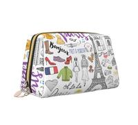 French Paris Tour Eiffel Tower Print Leather Zipper Portable Makeup Bag Cosmetic Pouch Travel Organizer Toiletry Clutch