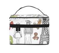 French Paris Tour Eiffel Tower Print Portable Travel Makeup Case Versatile Zipper per Makeup Bag Grande Capacità Poliestere, Nero, Taglia Unica, Nero, One Size