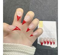 French Press Claw on Nails Red Nude Medium Almonds Stiletto Handmade Gothic Style Halloween Reusable Thick Acrylic Press on Nails Cat Dragon Eagle Claw False Nail Glossy Glue on Nail (M)