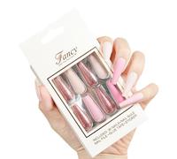 French Press On Nails Stick On Nails Reusable Stick On Nails Ballet French Nails Adhesive Tape Nails Long Press On Nails Reusable Ballet French Press On Nails for Women’s Manicure and Holiday