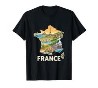 French Roots Mappa - Regioni della Francia Luoghi d'Interesse Souvenir Maglietta
