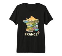 French Roots Mappa - Regioni della Francia Luoghi d'Interesse Souvenir Maglietta Premium