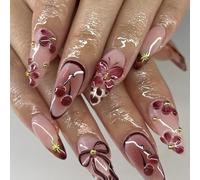 French Styles Press On Nails Unghie artificiali a forma di mandorla ABS Build Light Salon Effect Archi Art Design 24pcs a forma di mandorla Press On Nail