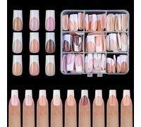 French Tip Press On Nails Breve Piazza Unghie Finte Lucide Unghie Pieno Acrilico Unghie Finte