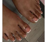 French Tip Press On Toenails Short Square False Toe Nails Unghie finte bianche punte francesi unghie dei piedi Stick Ons 24pcs eleganti decorazioni per unghie dei piedi