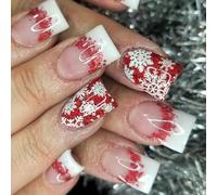 French Tip Unghie finte Natale Press On Nails Fiocco di neve Unghie Artificiali Coperture Piene Stick On Unghie Manic