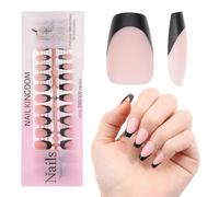 French Tips Gel x Nail Tips, 240 pezzi Unghie finte pre-applicate con primer e base coat, 15 misure Unghie finte in gel morbido for estensione unghie fai da te(Matte Black-LN White S Coffin)
