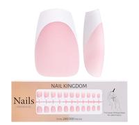 French Tips Gel x Nail Tips, 240 pezzi Unghie finte pre-applicate con primer e base coat, 15 misure Unghie finte in gel morbido for estensione unghie fai da te(Matte White-Pink S Coffin)
