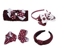 French Toast Kid's School Uniform Stretch Headbands and Ponytail Holders, 4-pack, Burgundy & White, One Size