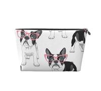 Frenchie nero Cartoon Bulldog francese Occhiali rosa Cane bianco, Borsa da toilette Borsa per trucco Borsa per cosmetici Borsa da toilette da viaggio portatile