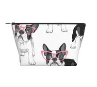 Frenchie nero Cartoon Bulldog francese Occhiali rosa Cane bianco, Borsa da toilette Borsa per trucco Borsa per cosmetici Borsa da toilette da viaggio portatile