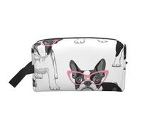 Frenchie nero Cartoon Bulldog francese Occhiali rosa Cane bianco, Borsa per il trucco Borsa per cosmetici Borsa da viaggio portatile da viaggio Borsa per trucco Organizer