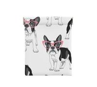 Frenchie nero Cartoon Bulldog francese Occhiali rosa Cane bianco, Spremere il portafoglio superiore da donna Borsa portaoggetti Piccola portamonete Portamonete