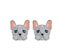 Frenchie - Orecchini a perno a forma di bulldog francese o Boston Terrier, con zirconia cubica e zirconia cubica, per donne e ragazze Ginger Lyne Collection, Metallo, Zirconia cubica