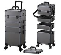 FRENESSA Custodia per trucchi con ruote, 5 in 1, con coperchio, grande, organizer per trucchi, per artisti, barbieri, saloni di bellezza, kit per insegnare le unghie, scatola cosmetica professionale