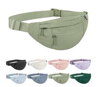 Frenou Marsupio a tracolla grande con 4 cerniere, per corsa, per donne e uomini, con cinghia regolabile, per sport, verde cachi scuro, Grande Verde Cachi Scuro, Grande borsa a tracolla con 4 cerniere
