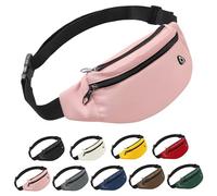 Frenou Marsupio alla moda per donne e uomini, con cinghia regolabile, per viaggi e corsa, Rosa, Large, Marsupio con 4 cerniere