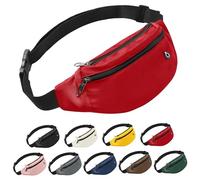 Frenou Marsupio alla moda per donne e uomini, idea regalo con cinghia regolabile per viaggi, corsa, escursionismo, passeggiate, Rosso, Strap Length: 118 centimeters, Marsupio con 4 cerniere