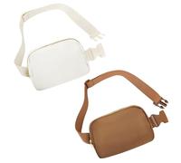 Frenou Marsupio alla moda per donne e uomini, idea regalo con cinghia regolabile per viaggi, corsa, escursionismo, passeggiate, Beige+Marrone, Confezione da 2 marsupi