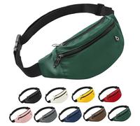 Frenou Marsupio con 4 tasche con cerniera, borsa a tracolla per donna e uomo, borsa a tracolla con tracolla regolabile per viaggi, corsa, escursionismo, camminata, allenamento, 1L Verde, Marsupio con