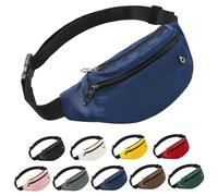Frenou Marsupio con 4 tasche con cerniera, borsa a tracolla per donna e uomo, borsa a tracolla con tracolla regolabile per viaggi, corsa, escursionismo, camminata, allenamento, 1L Blu, Marsupio con 4